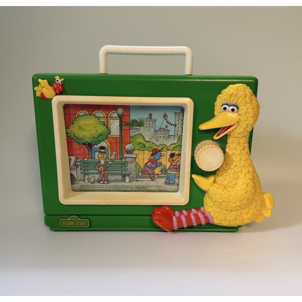 Vintage 1988 Sesame Street Toy Working TV Wind Up Music Box Big Bird 80s Baby